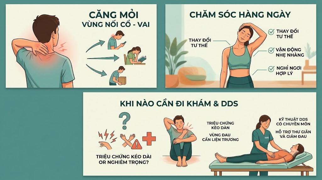 ĐAU VÙNG NỐI GIỮA CỔ VÀ VAI: NÊN CHĂM SÓC NHƯ THẾ NÀO?
