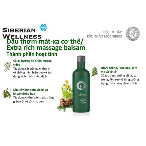 Dầu massage Balsam - Siberian Wellness - 250ml - Dầu thơm Siberian Pure Herbs Collection Extra Rich Massage Balsam